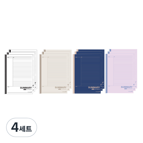 모닝글로리 12000 원링 SP 서머리노트 좌철 4종 x 3p 세트, 화이트, 베이지, 네이비, 퍼플, 4세트