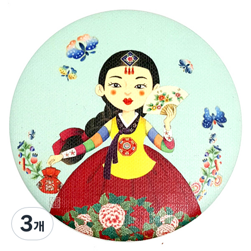 디자인가안채 양면손거울 색동아씨 한복 75 x 75 mm, 민트, 3개