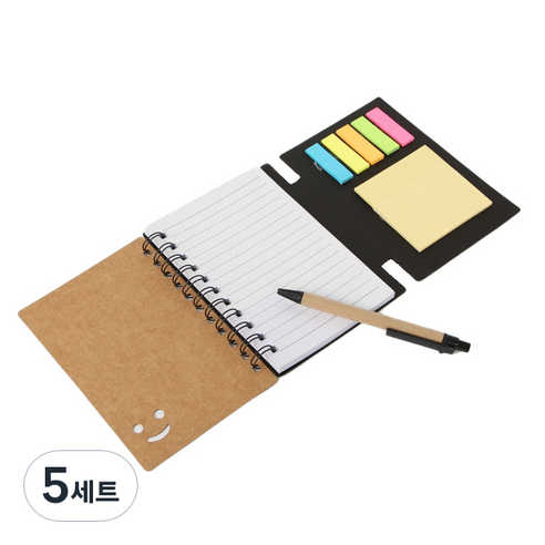 아트스케치 스마일 볼펜 수첩 70매, 블랙(수첩), 랜덤발송(볼펜심), 5세트