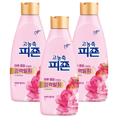 피죤 고농축 강력탈취 오리지널 섬유유연제 로맨틱 플라워 본품, 1L, 3개