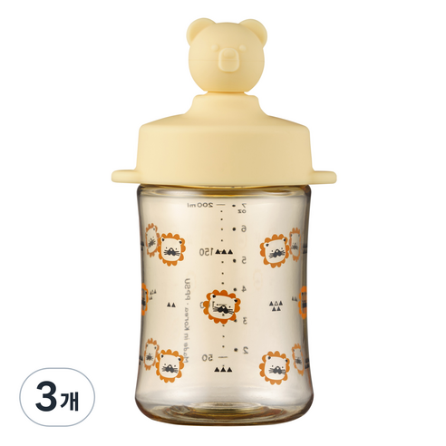 아키움 유아용 곰돌이 PPSU 빨대컵 200ml, 망고, 3개