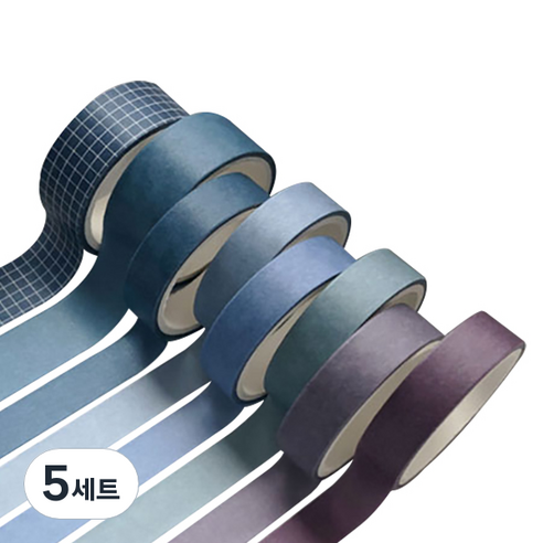 미빌 문구 베이직 패턴 마스킹 테이프 8종 세트, 퍼블리쉬 블루, 5세트
