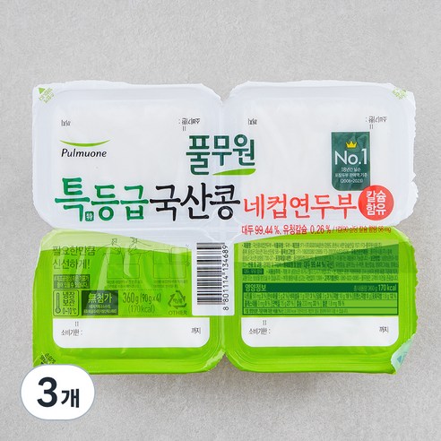 풀무원 특등급 국산콩 네컵연두부, 360g, 3개
