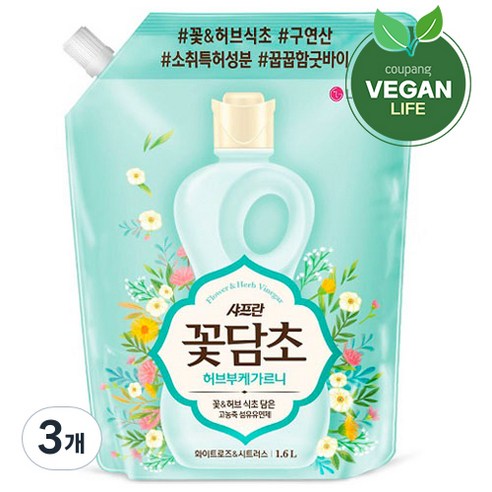 샤프란 꽃담초 섬유유연제 화이트로즈, 1.6L, 3개