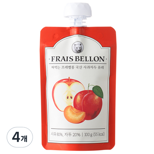 프레벨롱 짜먹는 국산 과일퓨레, 혼합맛(사과/자두), 100g, 4개