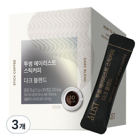 aLIST 투썸 스틱커피 다크 블렌드, 1.1g, 30개입, 3개