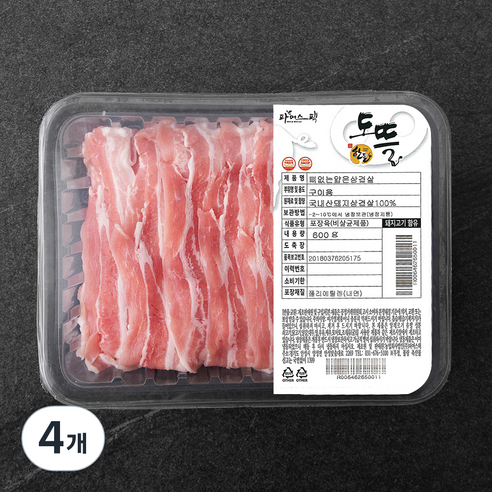 파머스팩 한돈 뼈없는 얇은삼겹살 구이용 무연골 (냉장), 600g, 4개