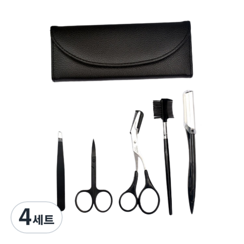 리빙홈디테일 눈썹 정리 5종 + 케이스 세트, 블랙, 4세트