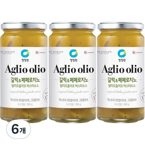 청정원 알리오올리오 파스타소스 갈릭&페페로치노, 360g, 6개