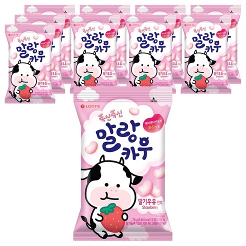 롯데웰푸드 말랑카우 딸기우유 캔디, 79g, 10개