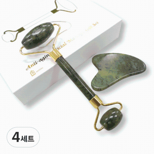 옥석 마사지 롤러 + 괄사 세트, 4세트, 그린
