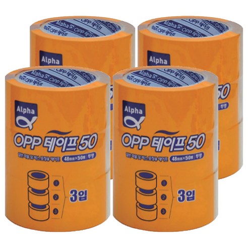 알파 OPP 박스 테이프 48mm x 50m, 투명, 12개입