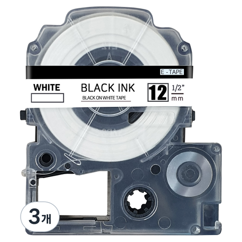오피스토어 엡손 호환 라벨테이프 12mm 흰색바탕 검정글자, 3개