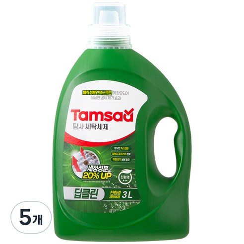 탐사 딥클린 세탁세제 세정성분 20% 강화 일반 드럼 겸용, 3L, 5개