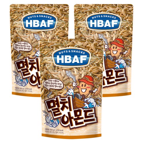 HBAF 멸치 아몬드, 300g, 3개