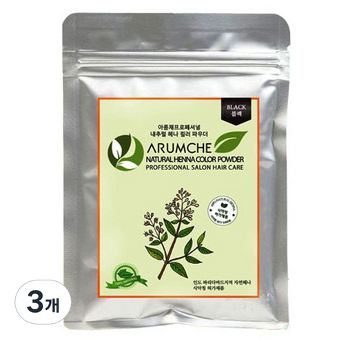 아름채 내추럴헤나 케미칼 파우더 100g, 블랙, 3개