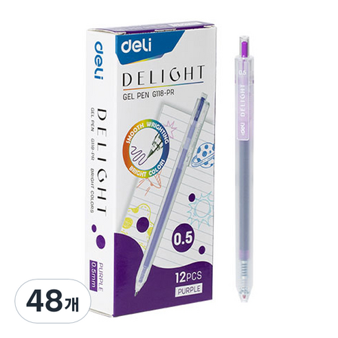 델리 델라이트 퀵드라이 노크식 젤잉크펜 0.5mm EQ118, 퍼플, 48개