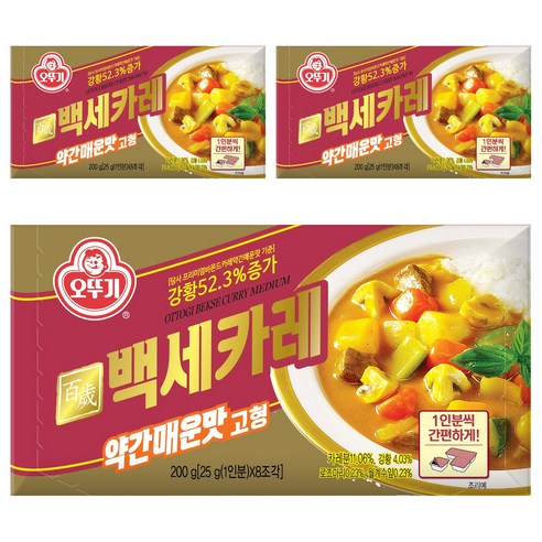 오뚜기 백세카레 고형 약간매운맛, 200g, 3개