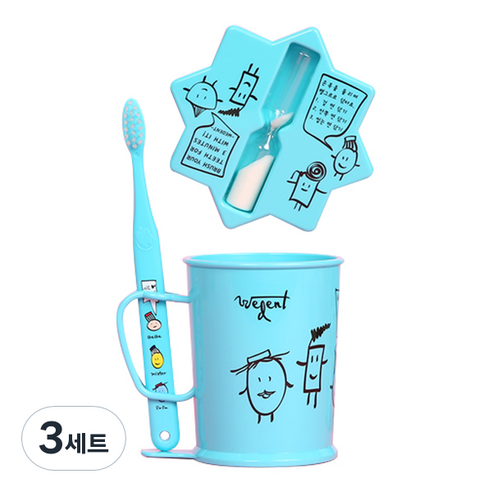 위덴 어린이 칫솔 3~5세 + 양치컵 + 모래시계 세트 스카이, 3세트