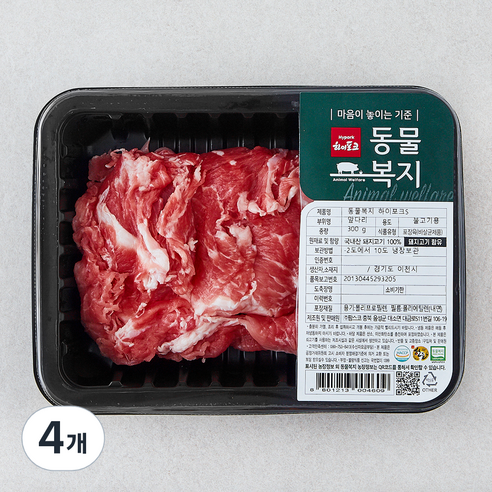 하이포크 동물복지 인증 한돈 앞다리 불고기용 (냉장), 300g, 4개