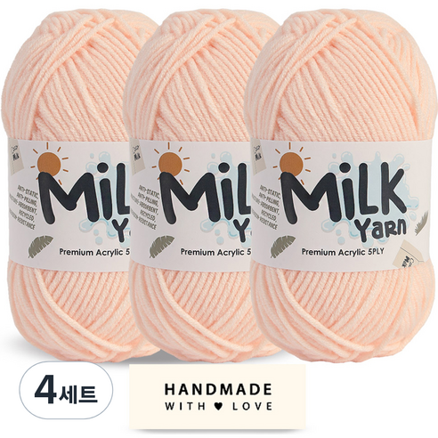 니뜨 밀크얀 뜨개실 50g x 3p + 코튼라벨 세트, 51 연살구, 4세트