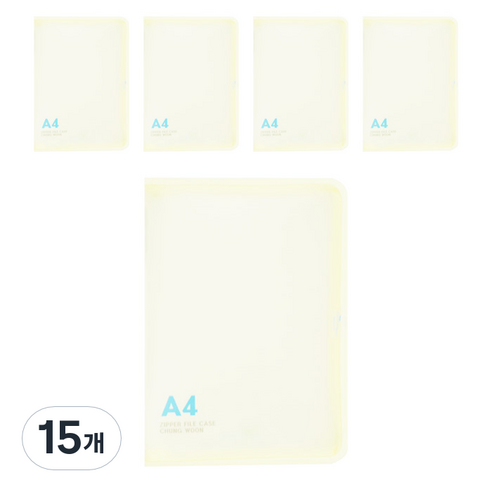 에코청운 PP 뉴 칼라 지퍼 화일 A4, 노랑, 15개