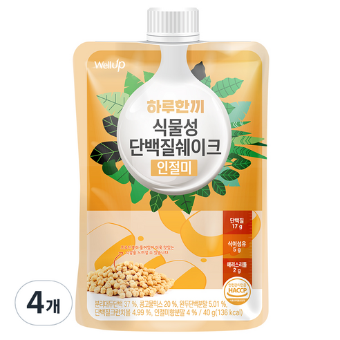 로엘 웰업 하루한끼 식물성 단백질쉐이크 인절미맛, 40g, 4개
