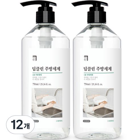 살림백서 딥클린 주방세제 그린허브향, 12개, 750ml