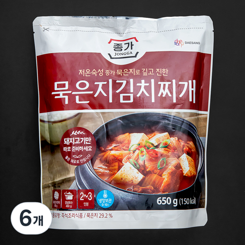 종가 묵은지 김치찌개 냉장, 650g, 6개