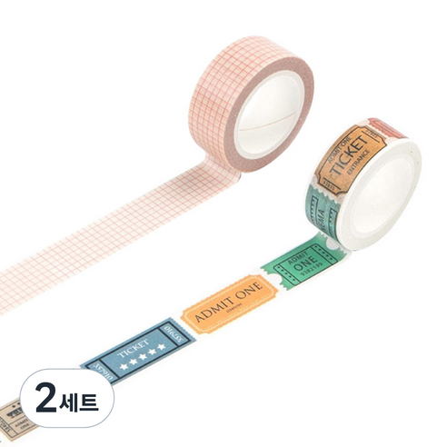 라이프포인트 라이프스타일 디자인마스킹테이프 세트 15 mm x 7 m, 02격자, 14티켓, 2세트
