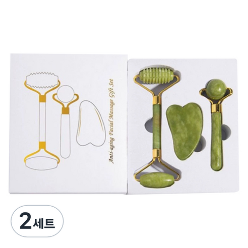 포근상점 얼굴 마사지 페이스 롤러 하트 괄사 3종 세트, 2세트, 옥색