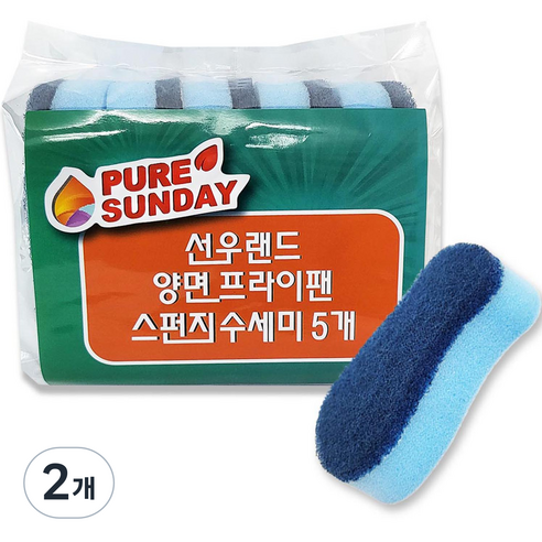 퓨어썬데이 선우랜드 양면 프라이팬 전용 수세미, 5개입, 2개