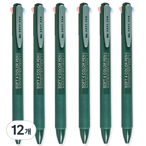 아이비스 소프트 4색 젤펜 0.5mm 12499, 그린, 12개