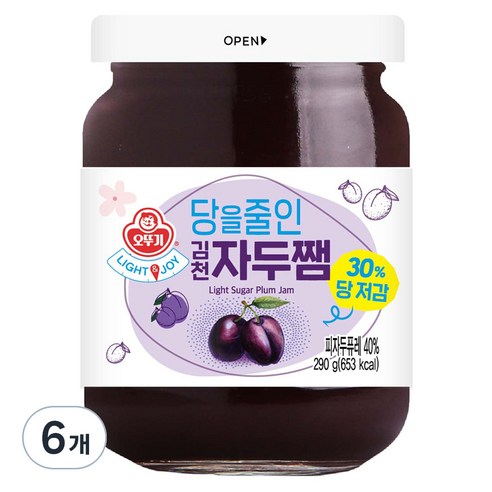 오뚜기 LIGHT 앤 JOY 당을줄인 김천자두쨈, 290g, 6개