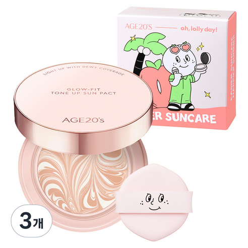 에이지투웨니스 오롤리데이 에디션 글로우핏 톤업 선팩트 SPF50+ PA++++, 12.5g, 3개