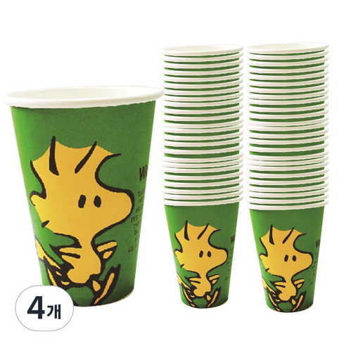 PEANUTS 컬러종이컵 390ml 그린(우드스탁), 4개