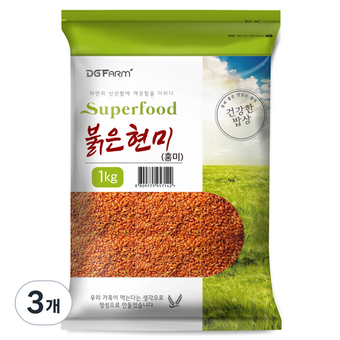 건강한밥상 붉은현미, 1kg, 3개