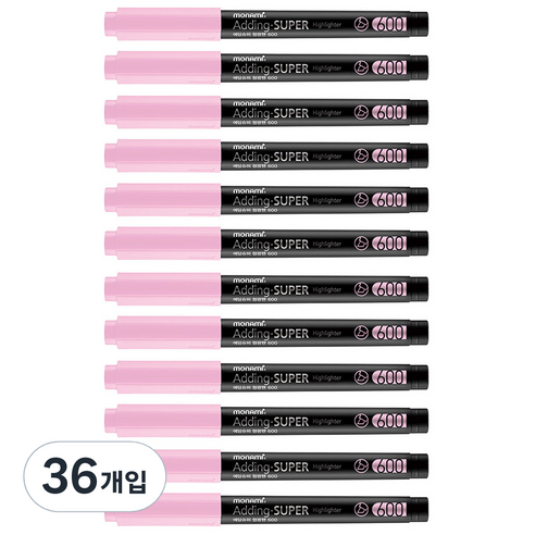 모나미 에딩슈퍼 600 파스텔 형광펜, 파스텔 핑크, 36개입