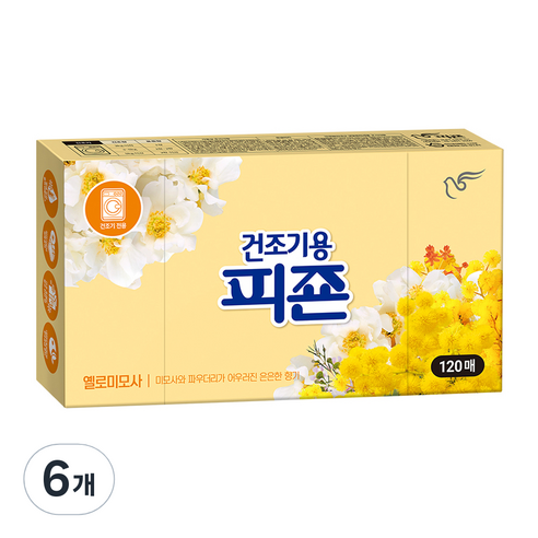 피죤 건조기용 시트 섬유유연제 옐로미모사 본품, 120매입, 6개