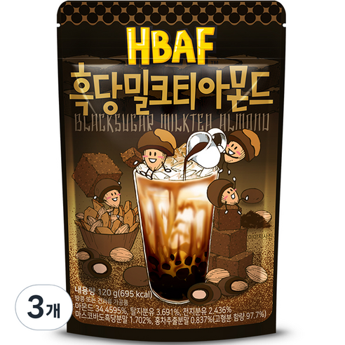바프 흑당 밀크티 아몬드, 3개, 120g