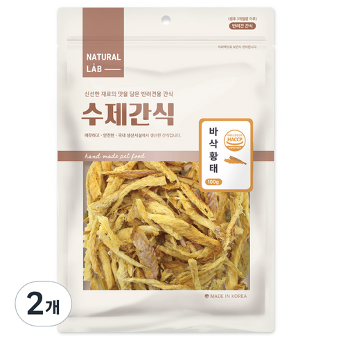 내츄럴랩 바삭 수제 강아지 간식, 황태, 100g, 2개
