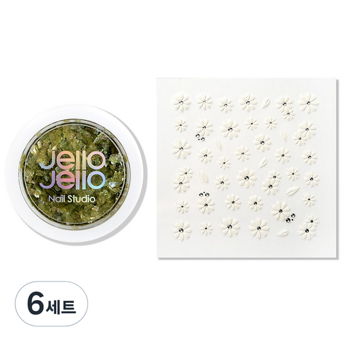 젤로젤로 꽃잎 테라조 글리터 + 네일스티커 세트, GL017 그린티씨드, 6세트