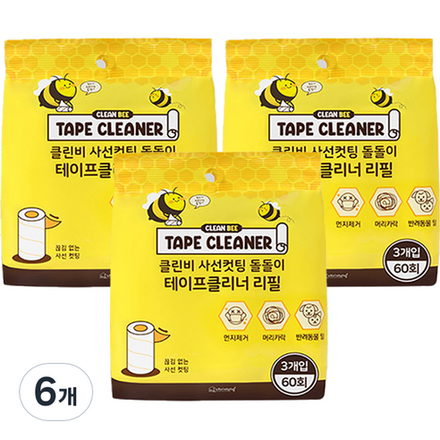 네이쳐리빙 클린비 사선컷팅 돌돌이 테이프클리너 리필 3p, 6개