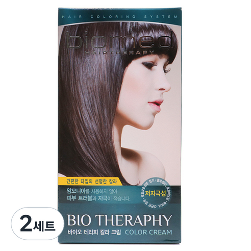 바이오메드 헤어테라피 칼라크림 염모제, 4호 연한갈색, 2세트