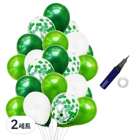 윰스 파티장식 스팽클 풍선 40p + 리본 + 펌프, 그린화이트, 2세트