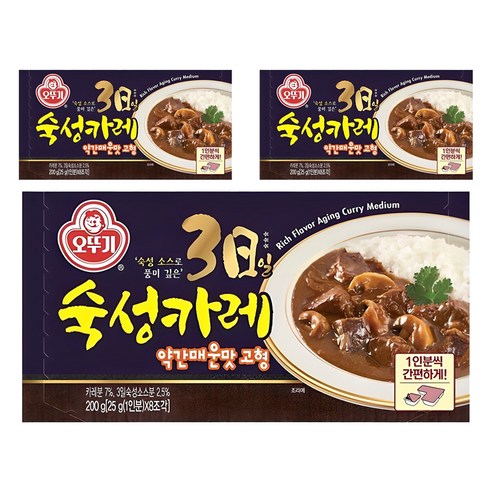 오뚜기 3일 숙성카레 약간 매운맛 고형, 200g, 3개