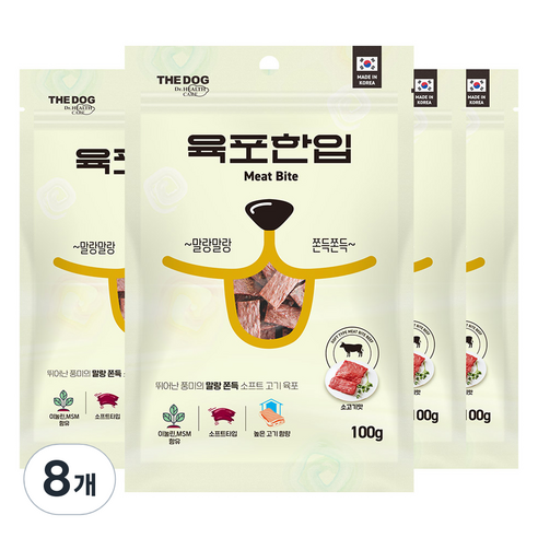 더독 소프트 생육 쫀득 강아지 간식 육포한입, 비프, 100g, 8개