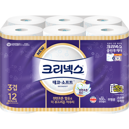 크리넥스 천연펄프 데코 앤 소프트 롤화장지 35m, 12개입, 1개