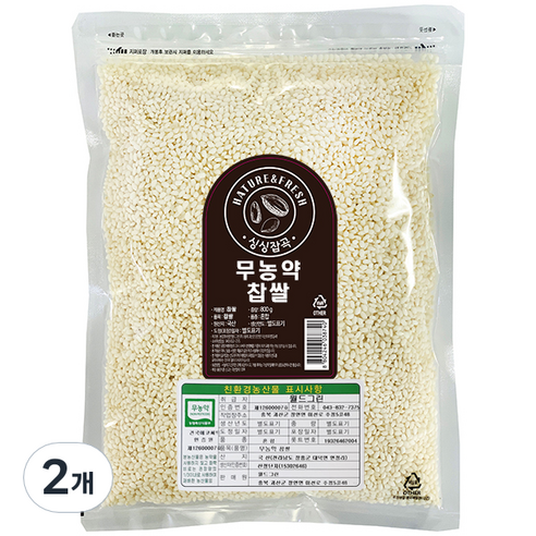 싱싱잡곡 무농약 찹쌀, 800g, 2개