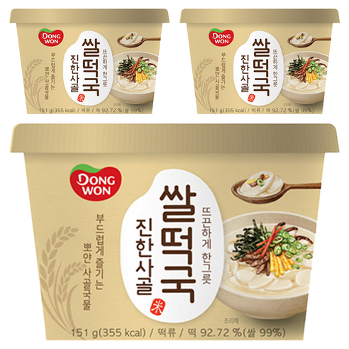 동원 진한사골 컵 쌀떡국, 151g, 3개